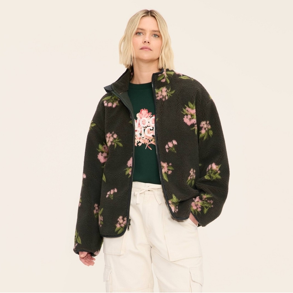 NWT Sold Out Woolrich X Target Adult Floral Zip Up Fleece Olive Green